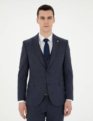 Lacivert Ekstra Slim Fit Yelekli Takım Elbise