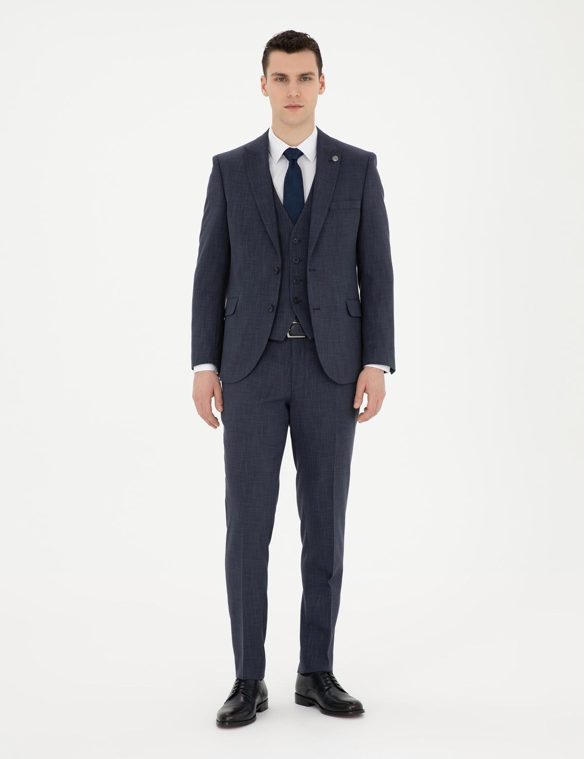 Lacivert Ekstra Slim Fit Yelekli Takım Elbise