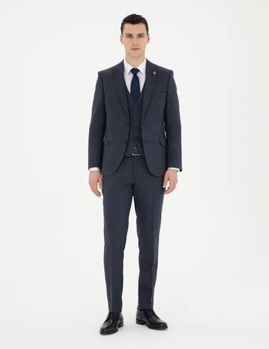 Lacivert Ekstra Slim Fit Yelekli Takım Elbise