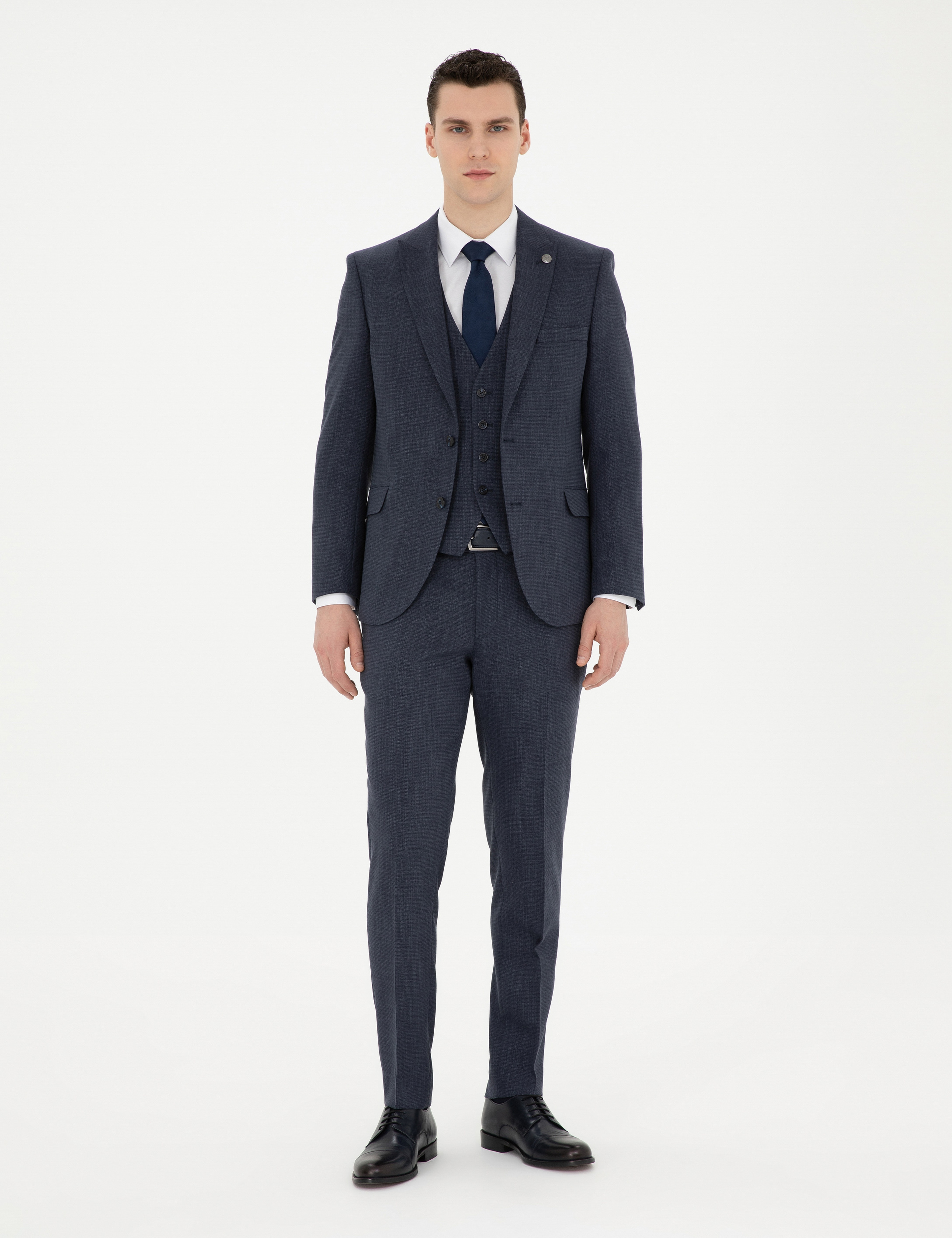 Lacivert Ekstra Slim Fit Yelekli Takım Elbise