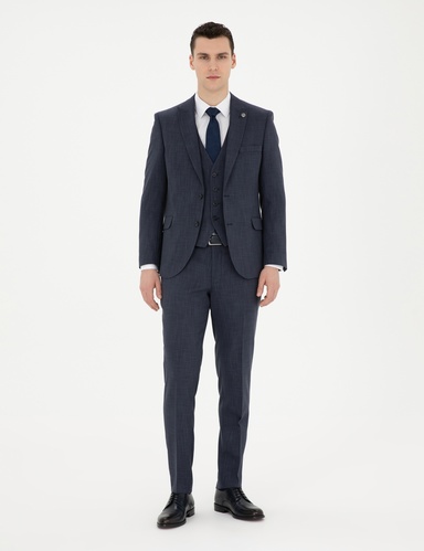 Lacivert Ekstra Slim Fit Yelekli Takım Elbise
