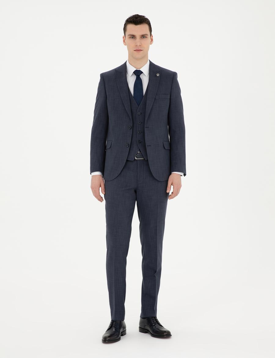 Lacivert Ekstra Slim Fit Yelekli Takım Elbise