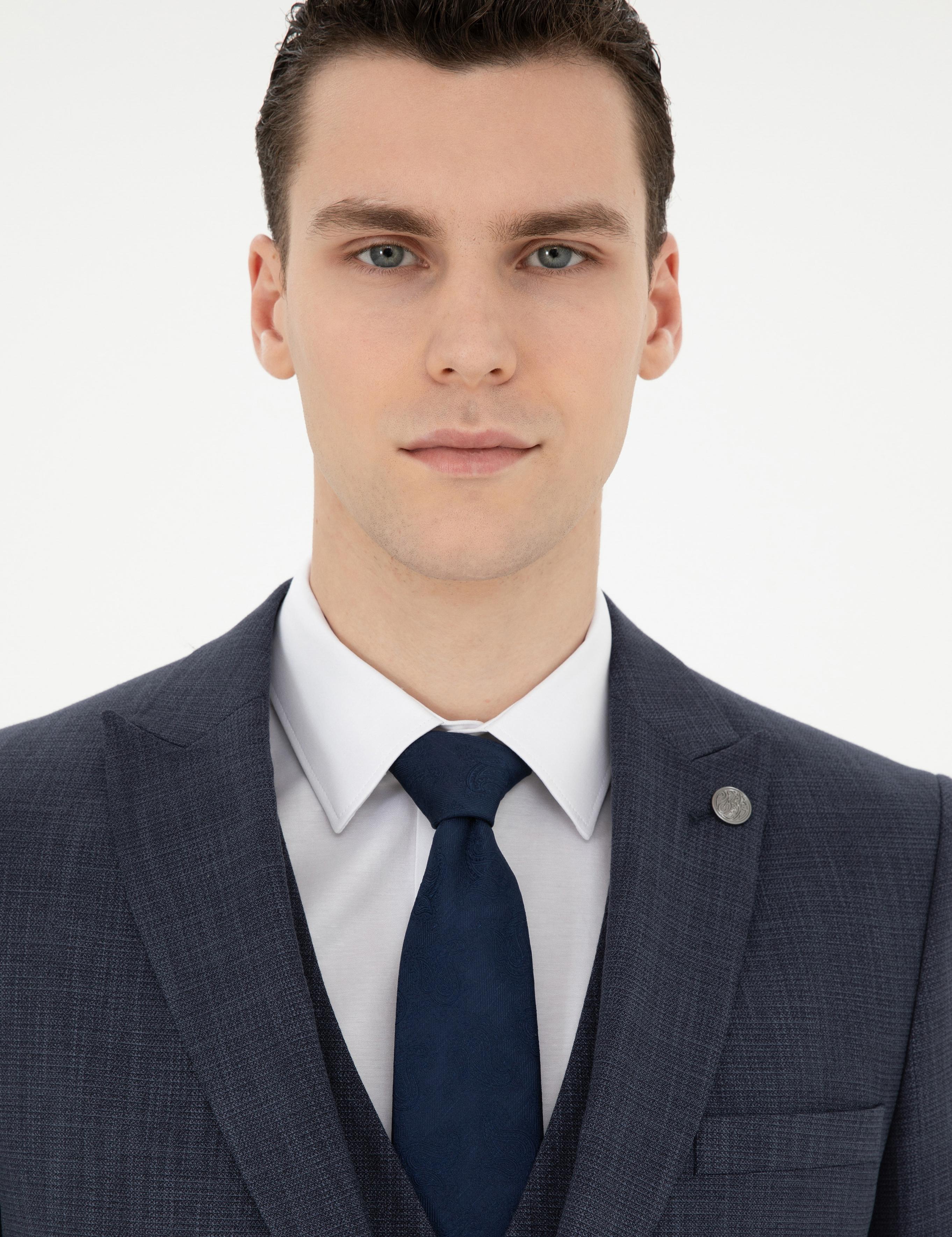 Lacivert Ekstra Slim Fit Yelekli Takım Elbise