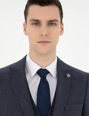 Lacivert Ekstra Slim Fit Yelekli Takım Elbise