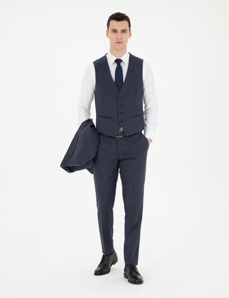 Lacivert Ekstra Slim Fit Yelekli Takım Elbise - 50285274041