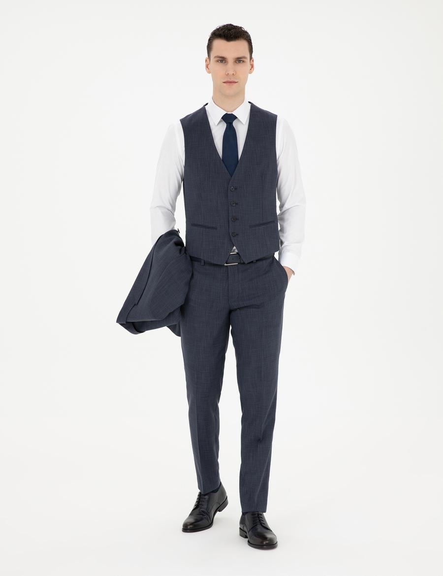 Lacivert Ekstra Slim Fit Yelekli Takım Elbise