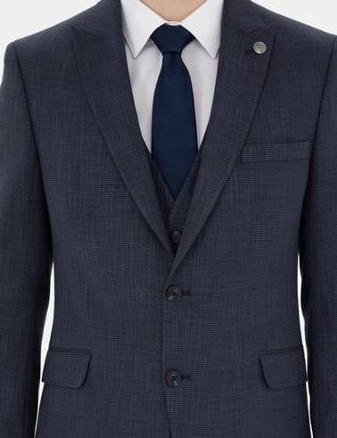 Lacivert Ekstra Slim Fit Yelekli Takım Elbise