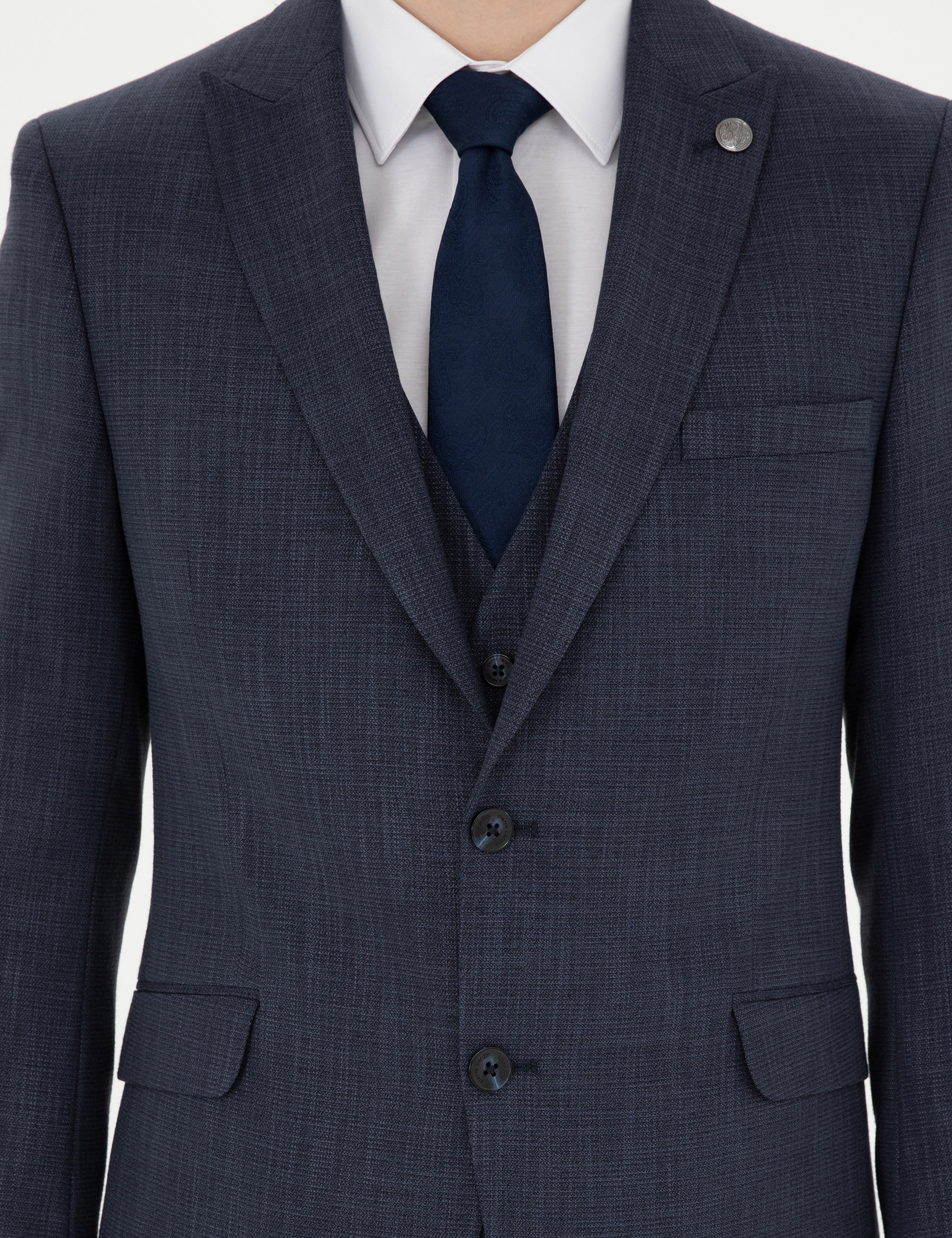 Lacivert Ekstra Slim Fit Yelekli Takım Elbise - Image 7