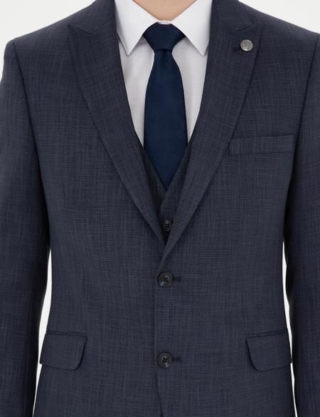 Lacivert Ekstra Slim Fit Yelekli Takım Elbise - 50285274041