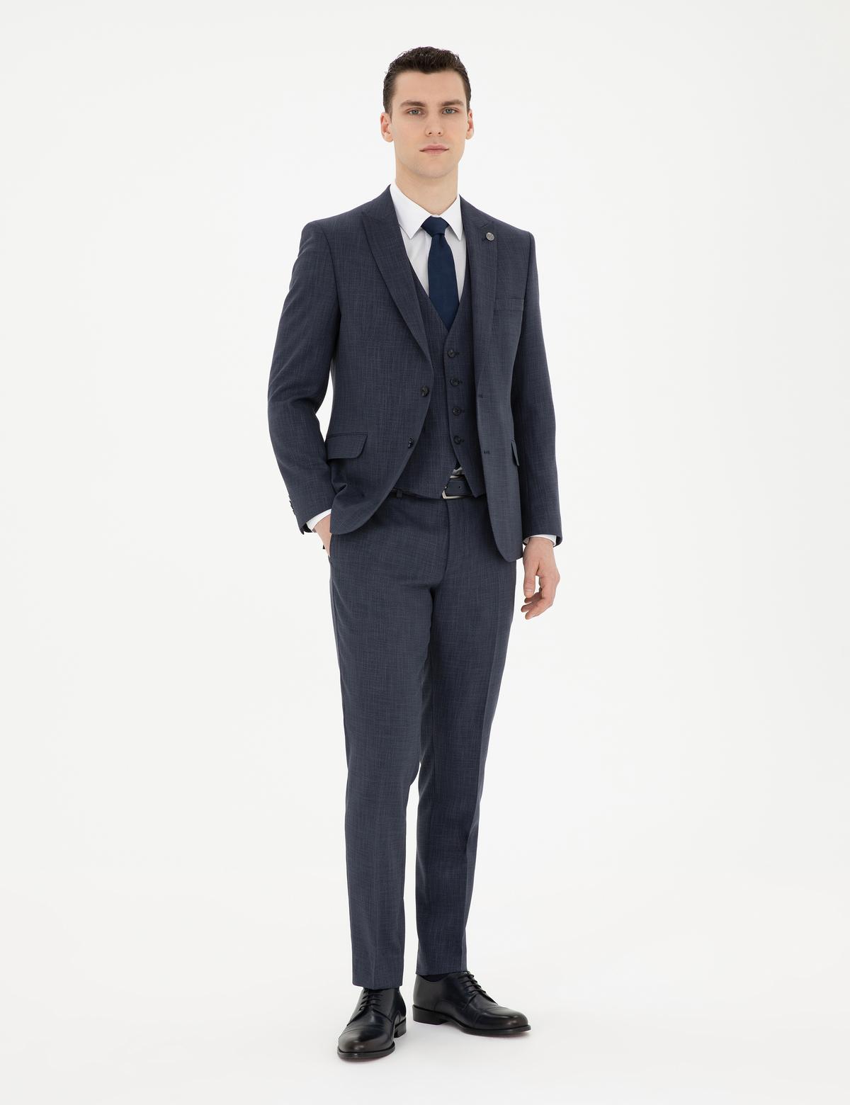 Lacivert Ekstra Slim Fit Yelekli Takım Elbise - 50285274041