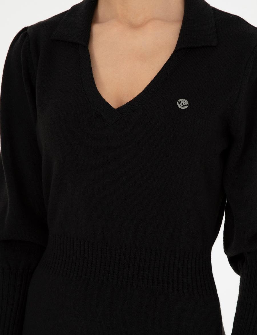 Siyah Regular Fit Triko Elbise