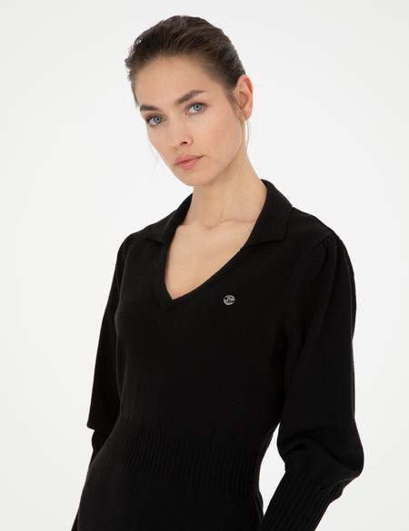 Siyah Regular Fit Triko Elbise - 50280227012