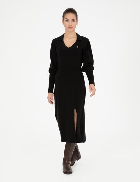 Siyah Regular Fit Triko Elbise - 50280227012