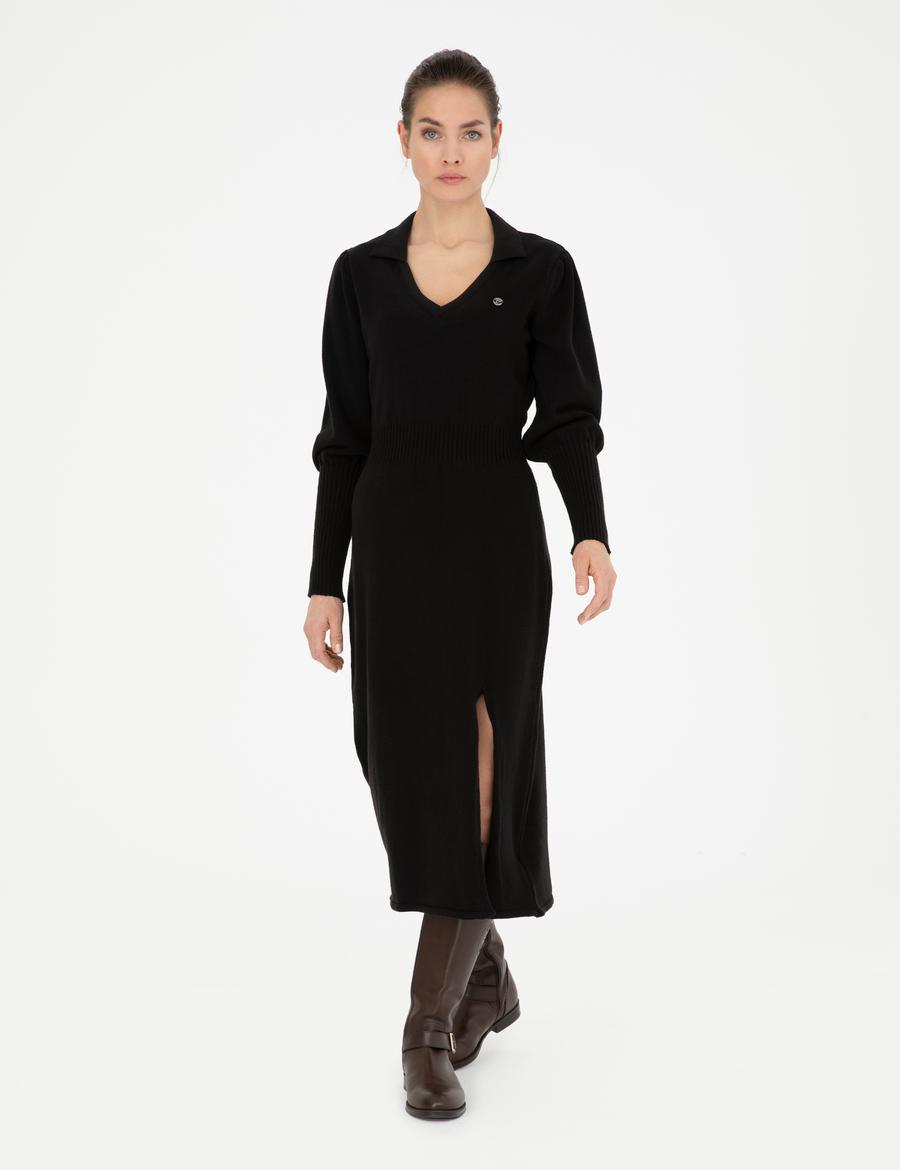 Siyah Regular Fit Triko Elbise