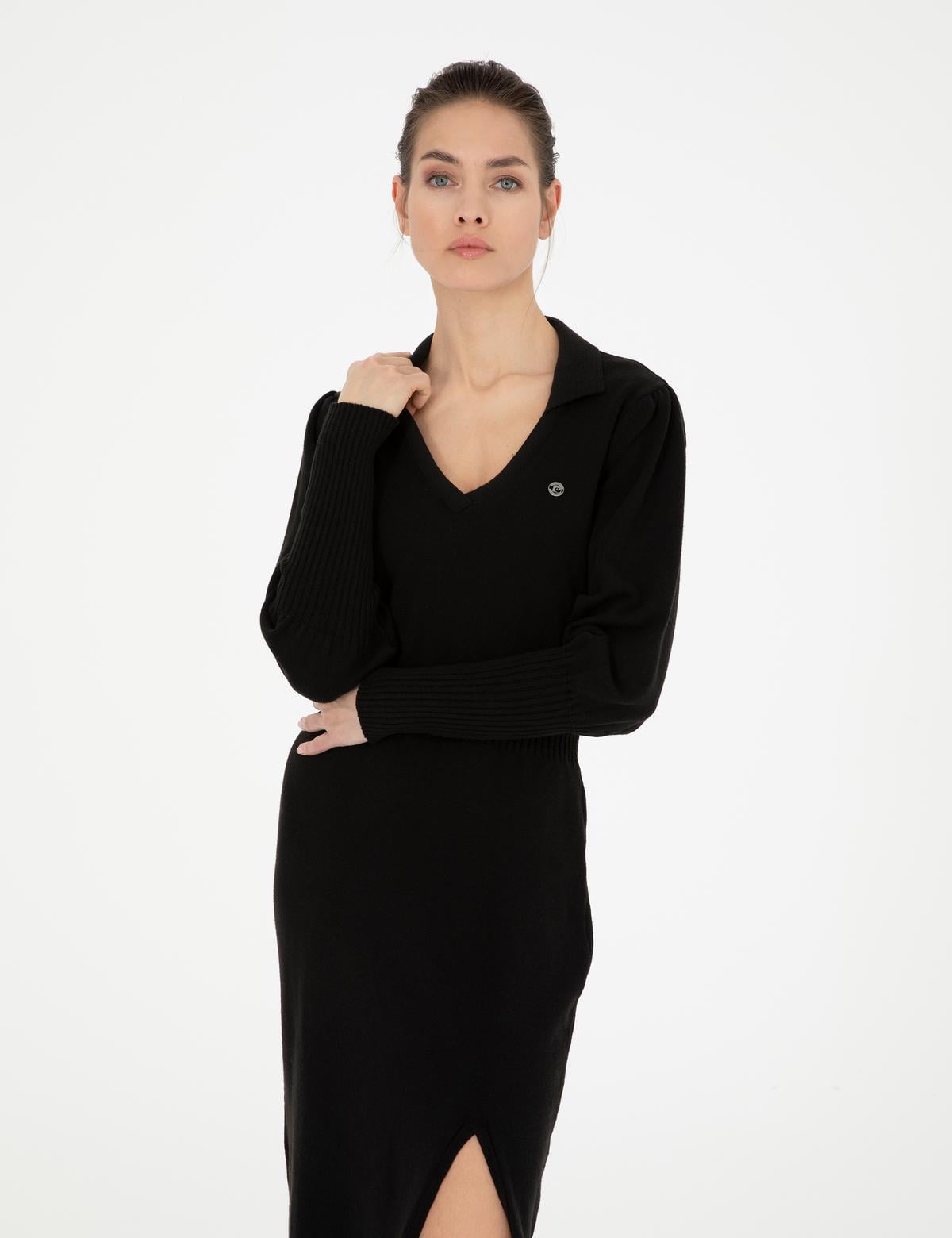 Siyah Regular Fit Triko Elbise - 50280227012