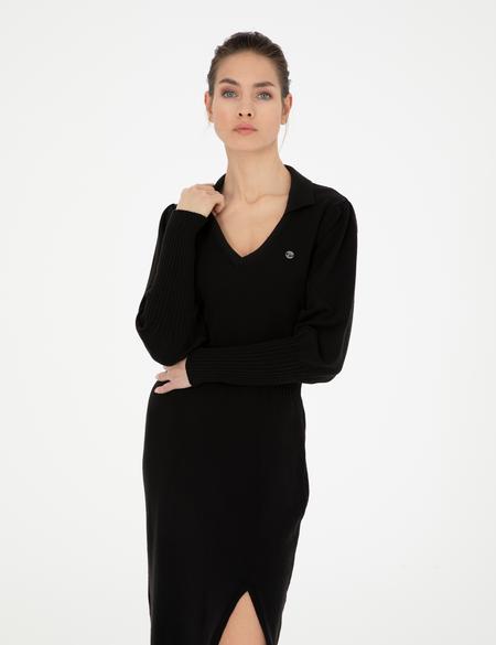 Siyah Regular Fit Triko Elbise - 50280227012