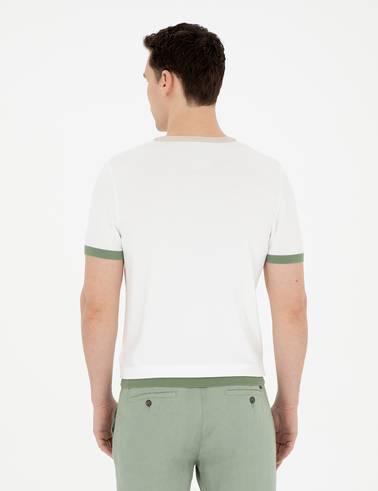Beyaz Slim Fit Bisiklet Yaka Triko Tişört
