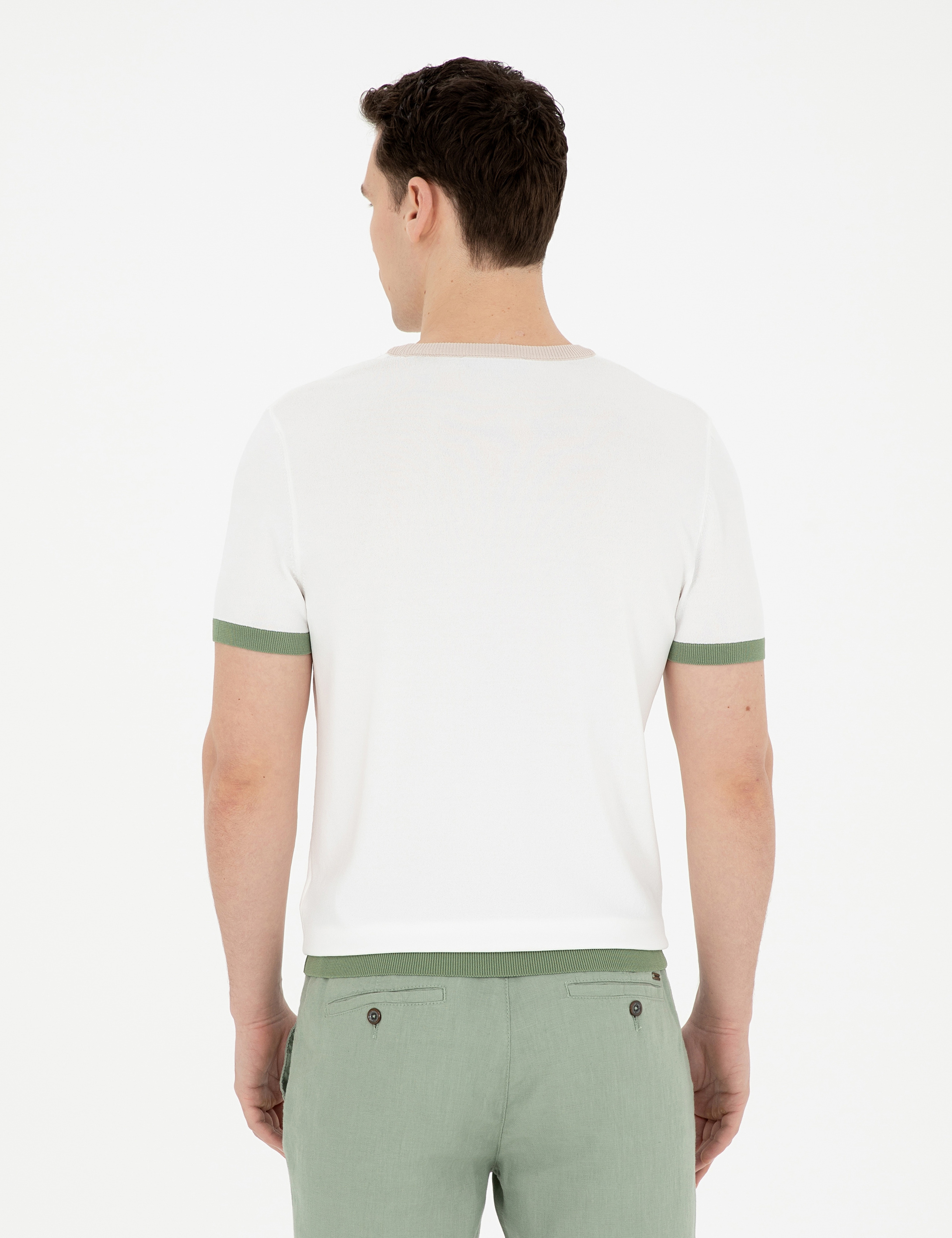 Beyaz Slim Fit Bisiklet Yaka Triko Tişört - Image 5