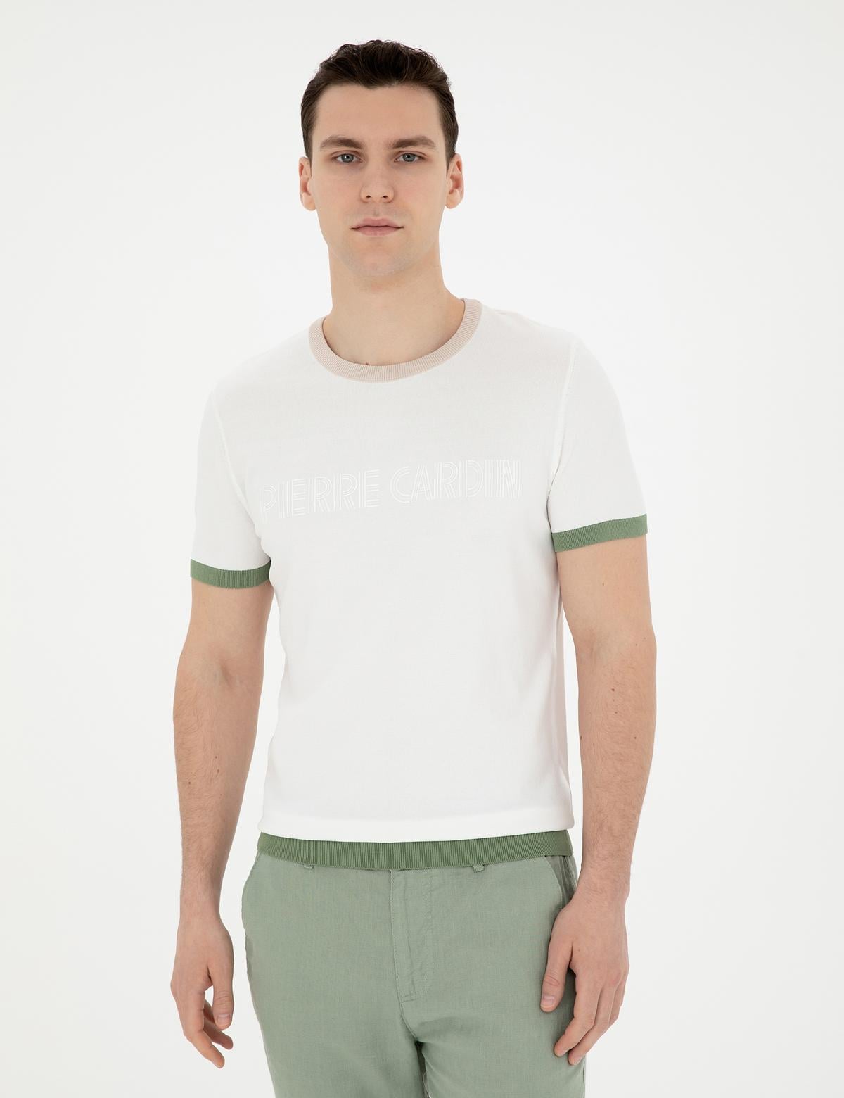 Beyaz Slim Fit Bisiklet Yaka Triko Tişört - 50288086011