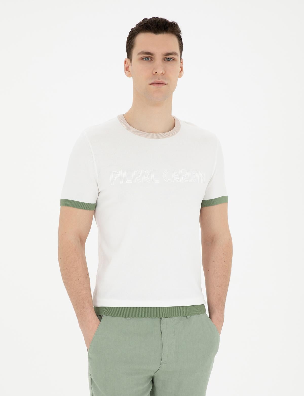 Beyaz Slim Fit Bisiklet Yaka Triko Tişört