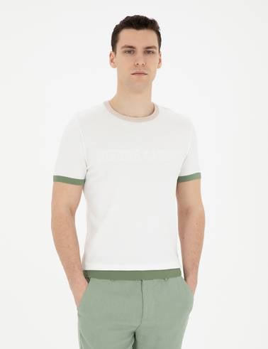 Beyaz Slim Fit Bisiklet Yaka Triko Tişört