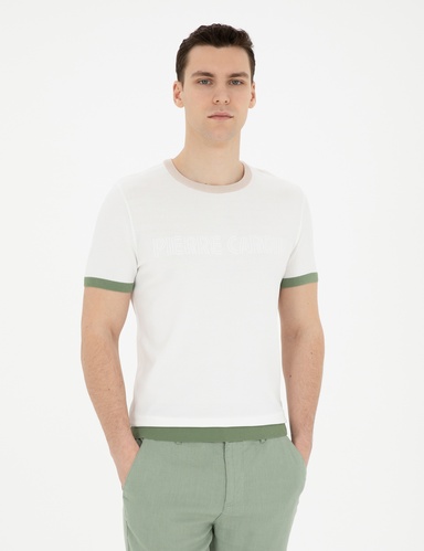 Beyaz Slim Fit Bisiklet Yaka Triko Tişört