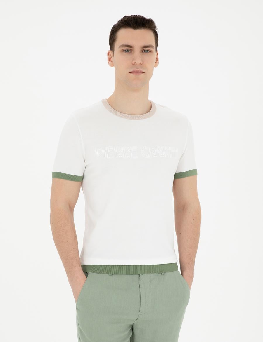 Beyaz Slim Fit Bisiklet Yaka Triko Tişört