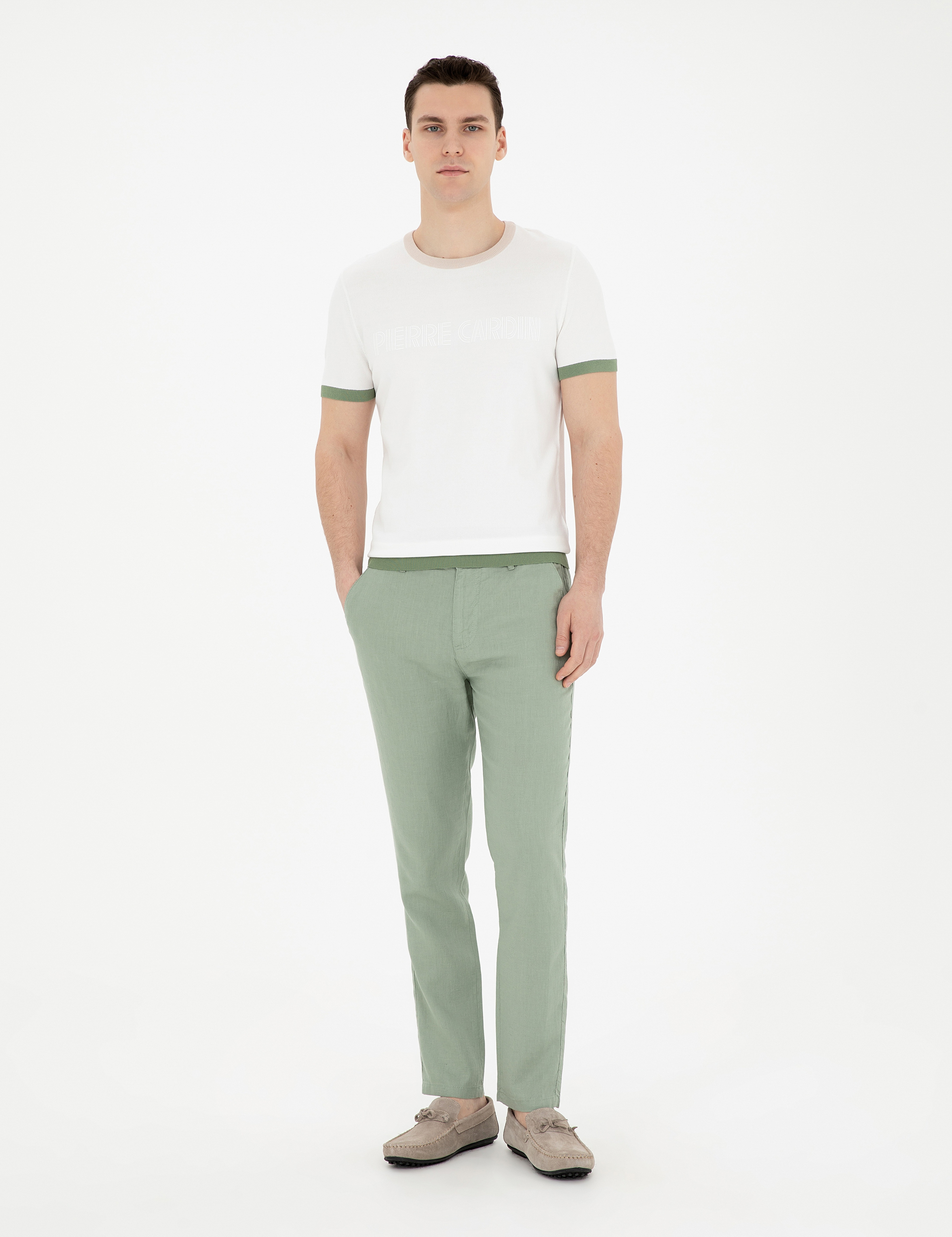 Beyaz Slim Fit Bisiklet Yaka Triko Tişört - Image 4