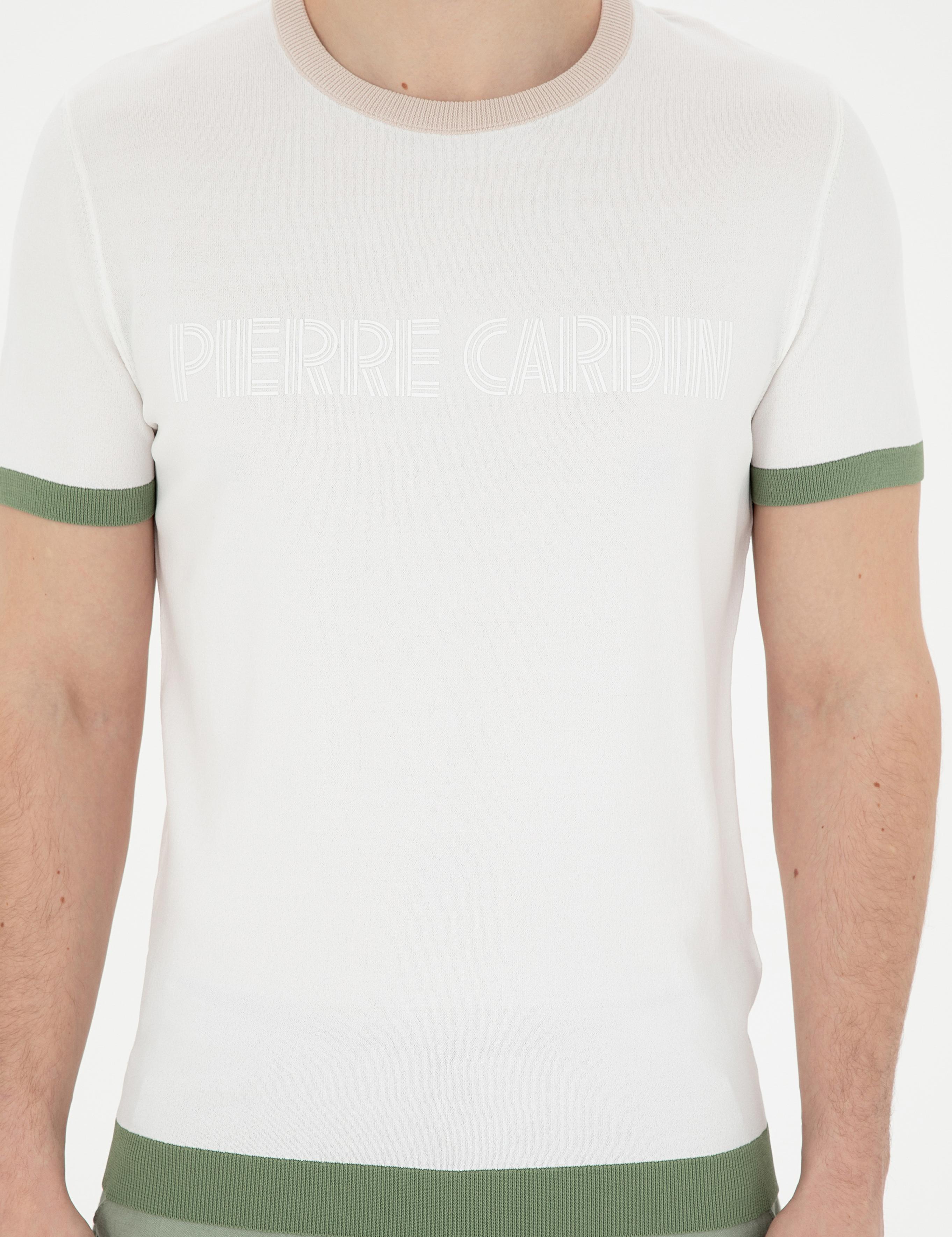 Beyaz Slim Fit Bisiklet Yaka Triko Tişört