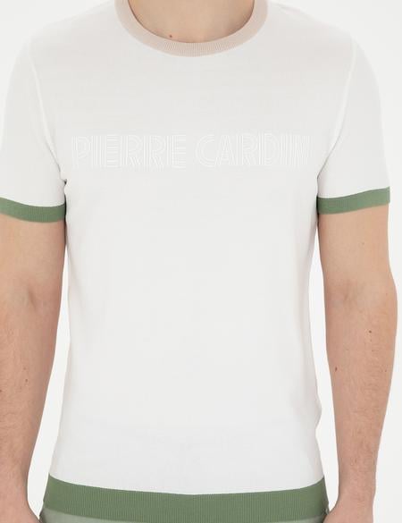 Beyaz Slim Fit Bisiklet Yaka Triko Tişört - 50288086011