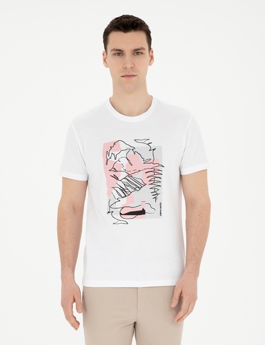 Beyaz Slim Fit %100 Pamuk Bisiklet Yaka Tişört