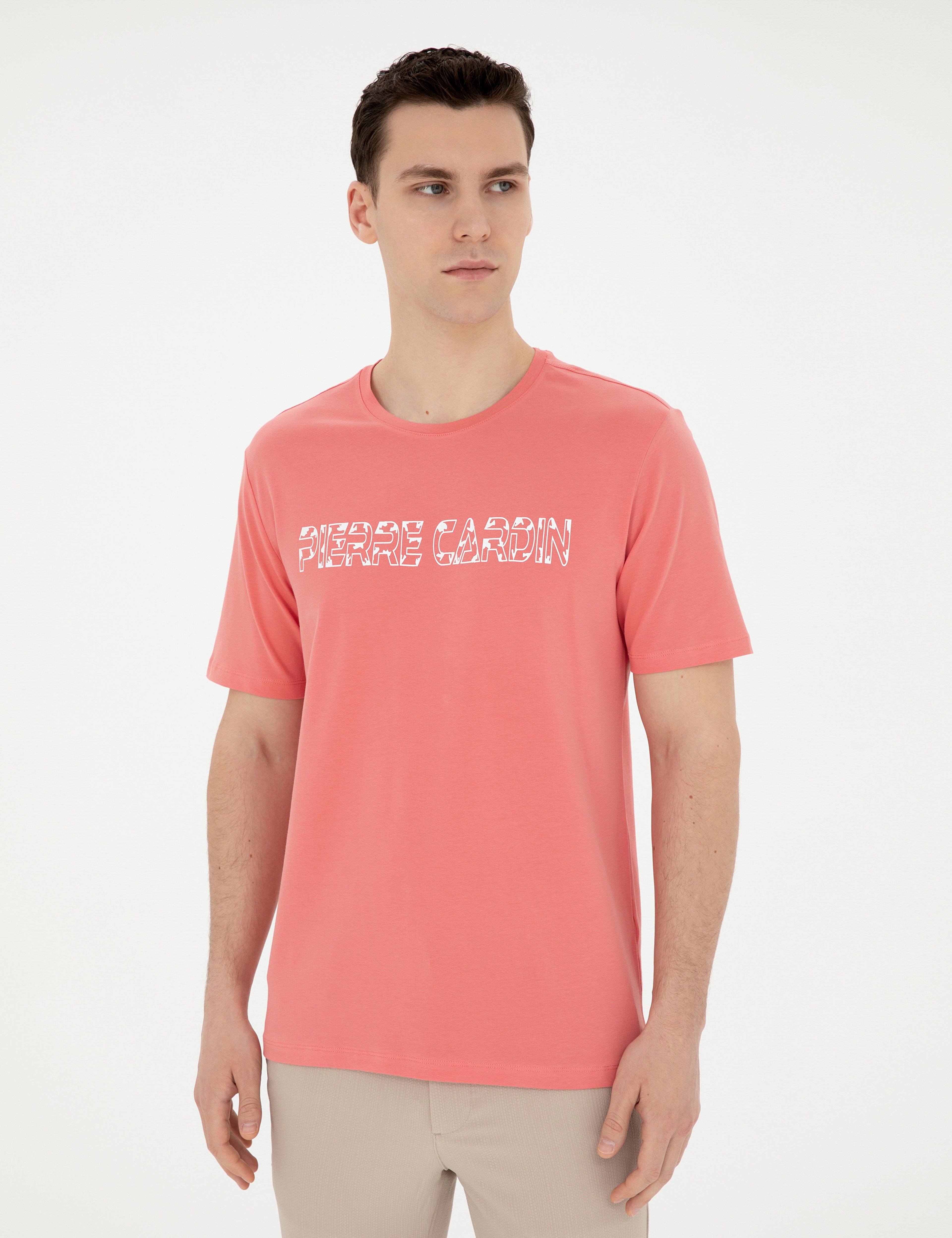 Pembe Regular Fit Bisiklet Yaka Tişört - Image 3