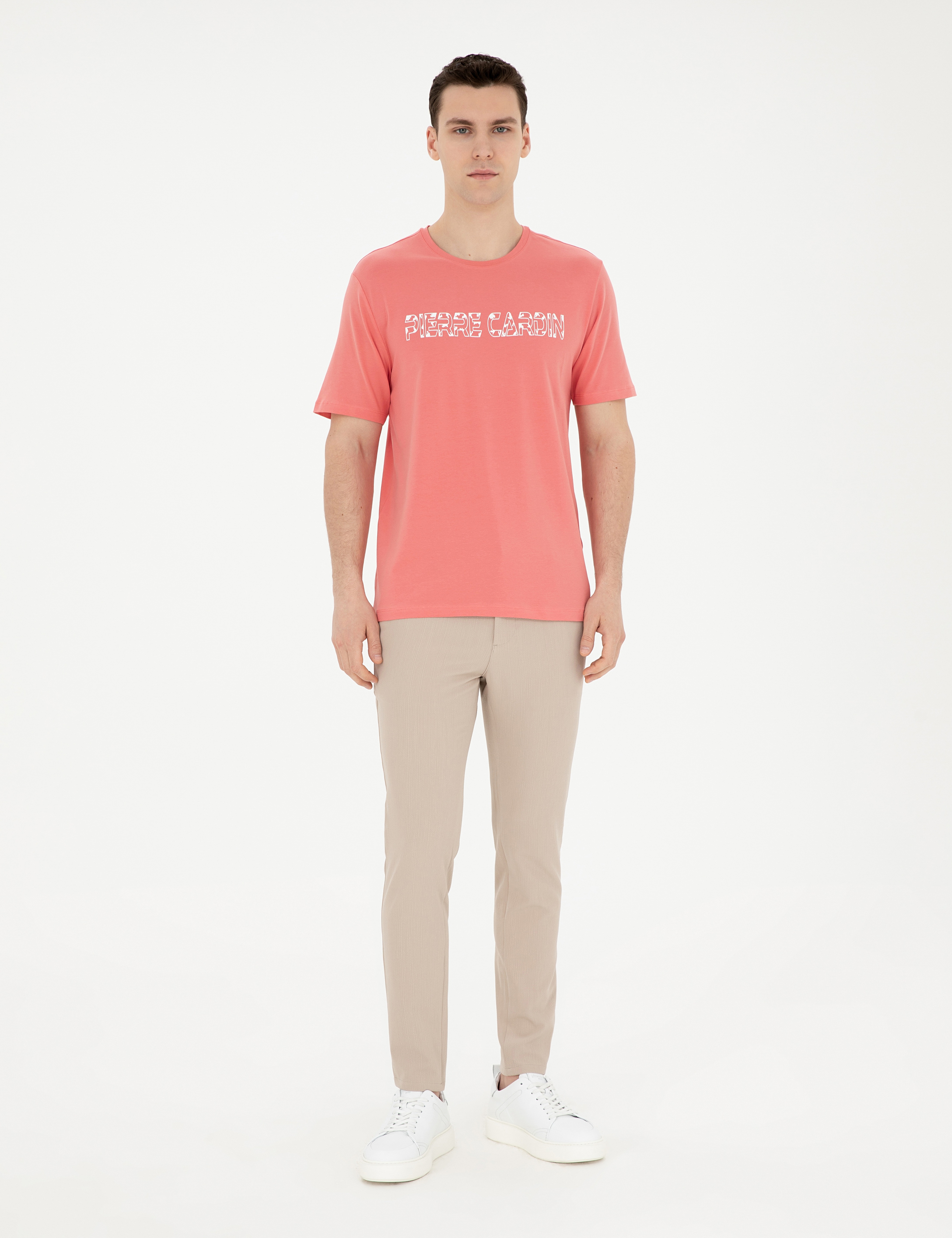 Pembe Regular Fit Bisiklet Yaka Tişört