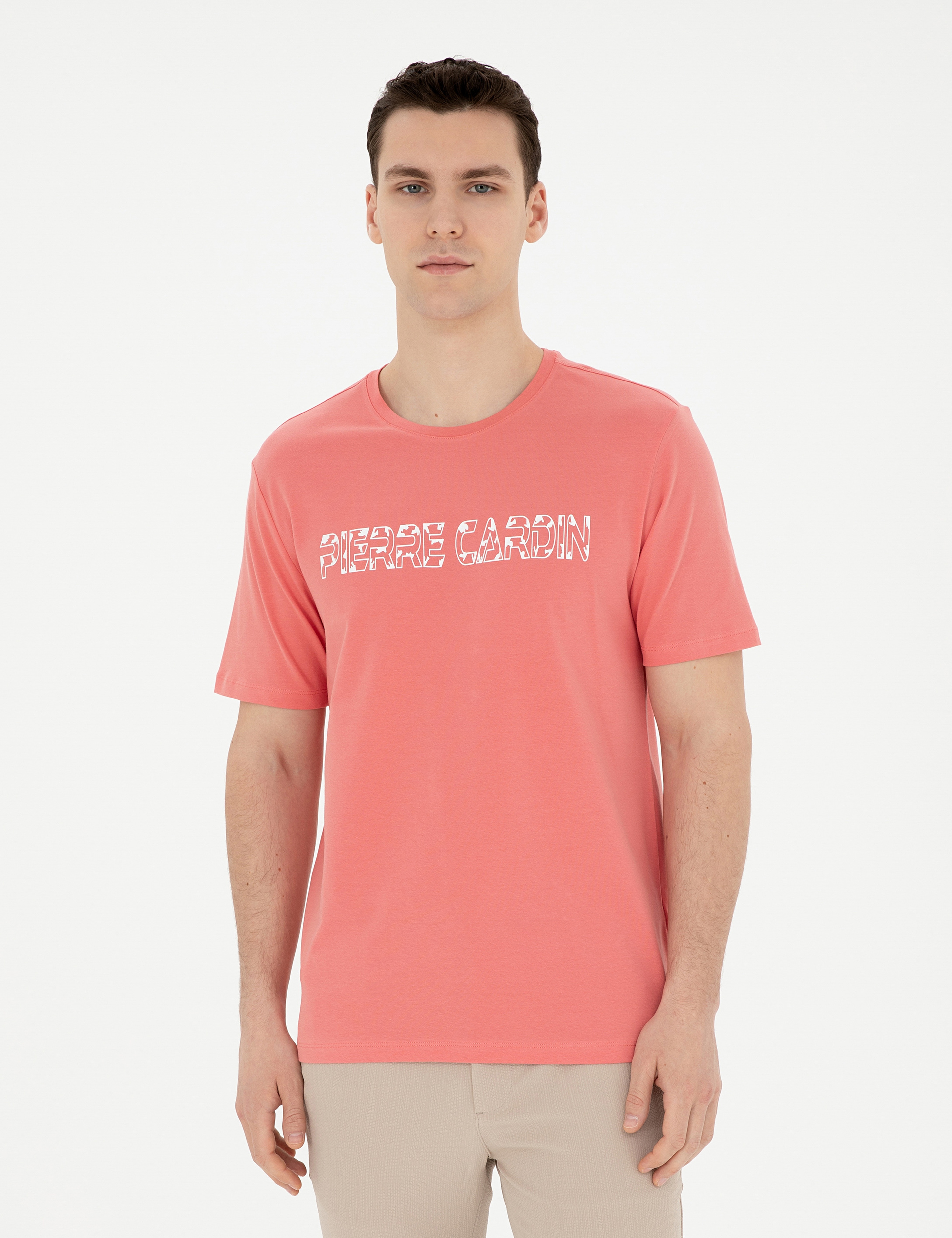 Pembe Regular Fit Bisiklet Yaka Tişört - Image 1