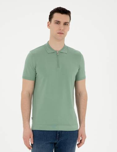 Çağla Slim Fit Fermuarlı Polo Yaka Triko Tişört