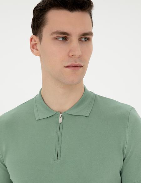 Çağla Slim Fit Fermuarlı Polo Yaka Triko Tişört - 50288084003