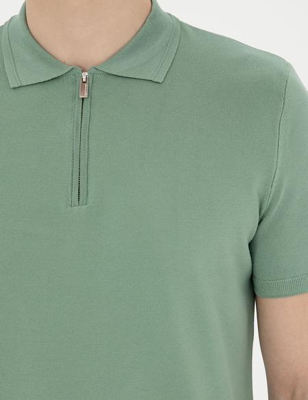 Çağla Slim Fit Fermuarlı Polo Yaka Triko Tişört - 50288084003