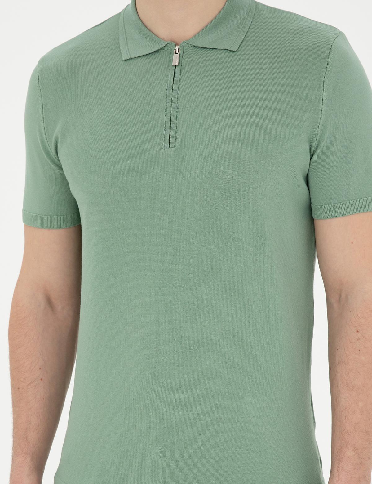 Çağla Slim Fit Fermuarlı Polo Yaka Triko Tişört - 50288084003