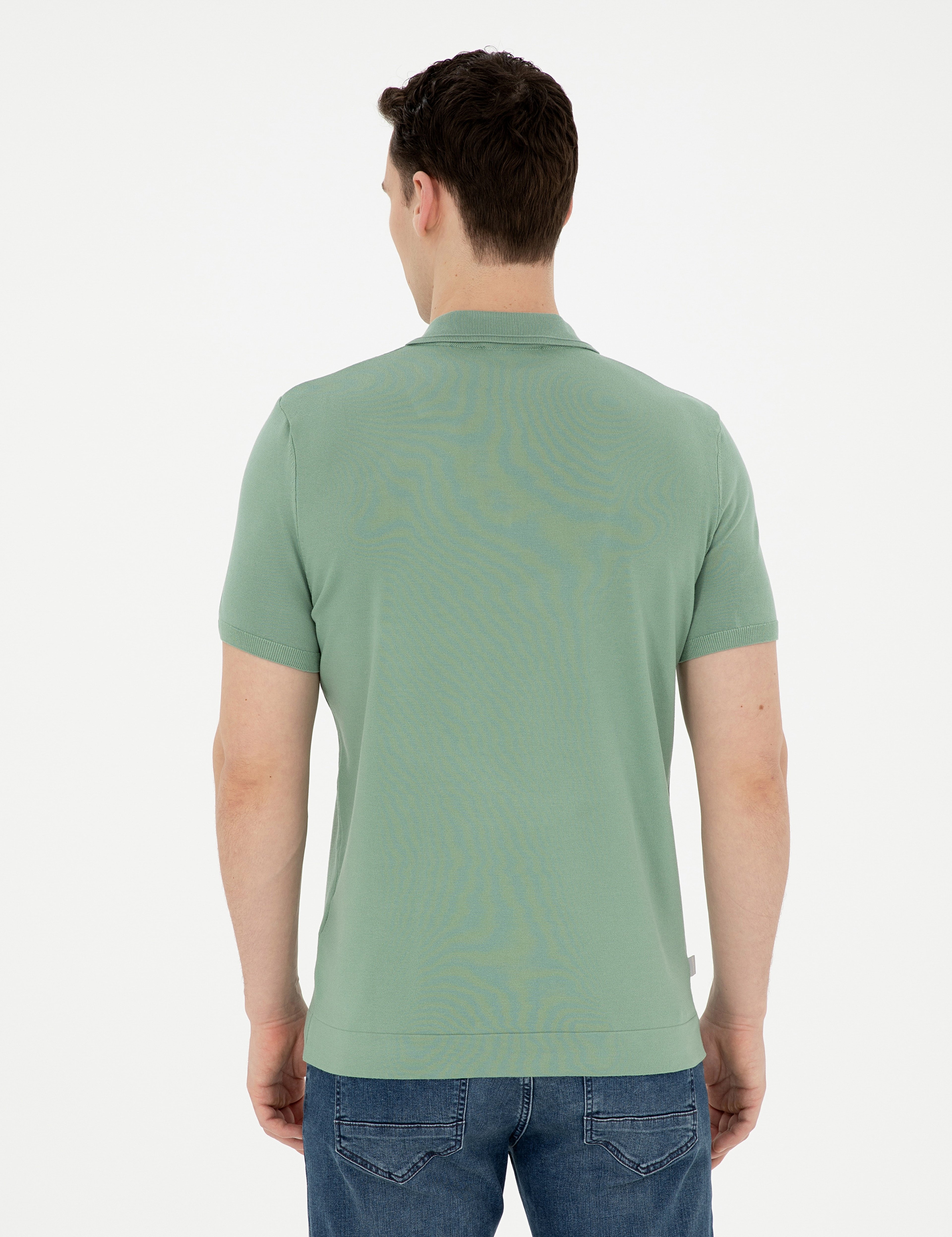 Çağla Slim Fit Fermuarlı Polo Yaka Triko Tişört - Image 5