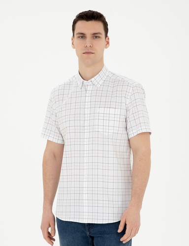 Lacivert Regular Fit Kısa Kollu Gömlek