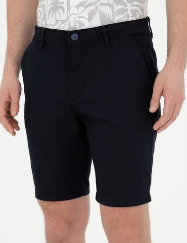 Lacivert Slim Fit Dokuma Şort