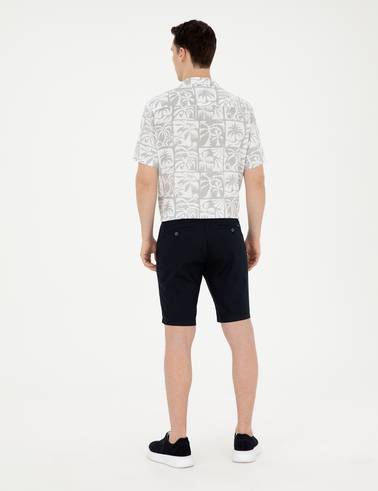Lacivert Slim Fit Dokuma Şort
