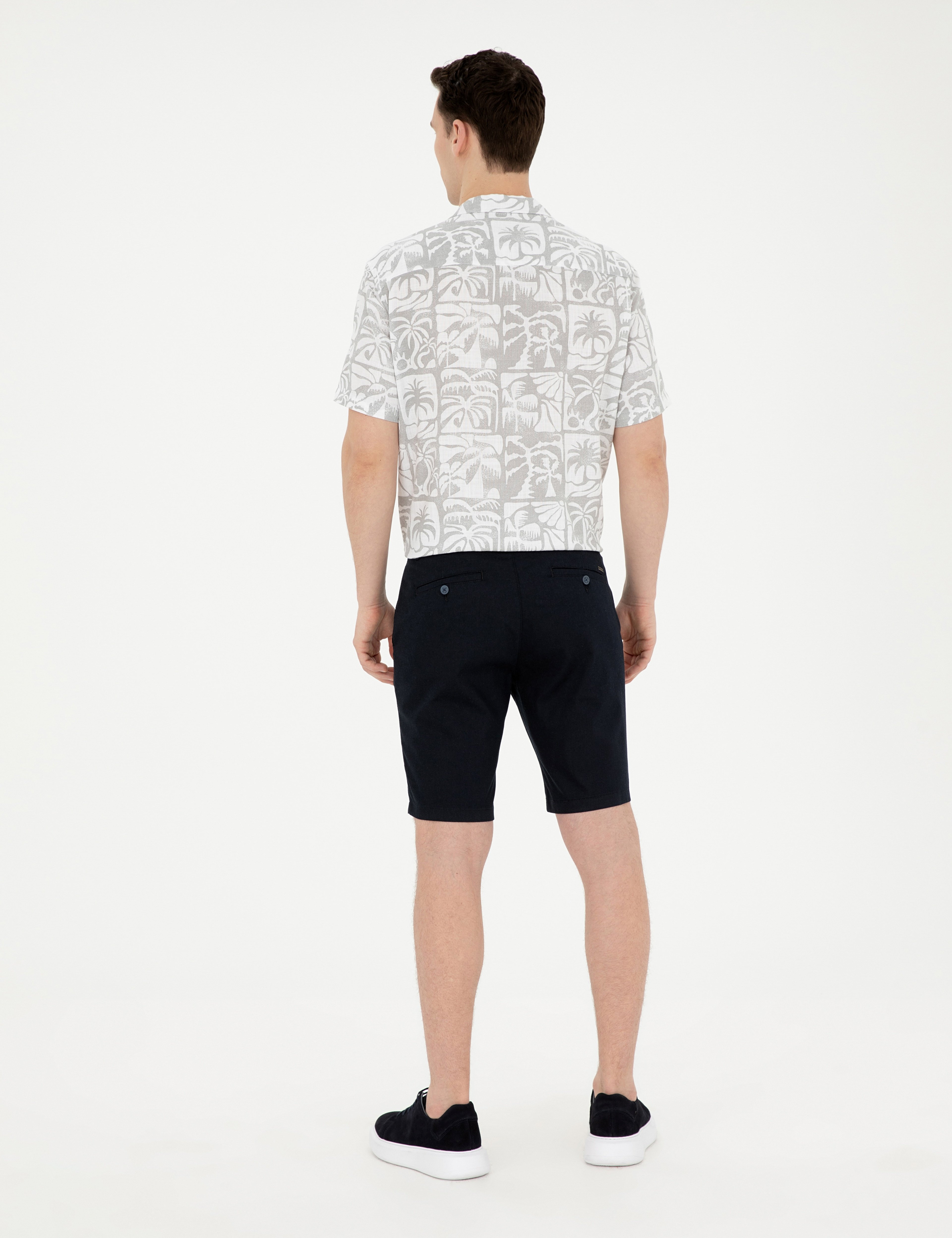 Lacivert Slim Fit Dokuma Şort