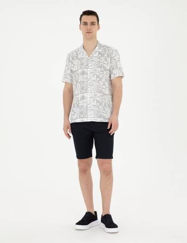Lacivert Slim Fit Dokuma Şort