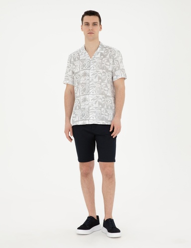 Lacivert Slim Fit Dokuma Şort