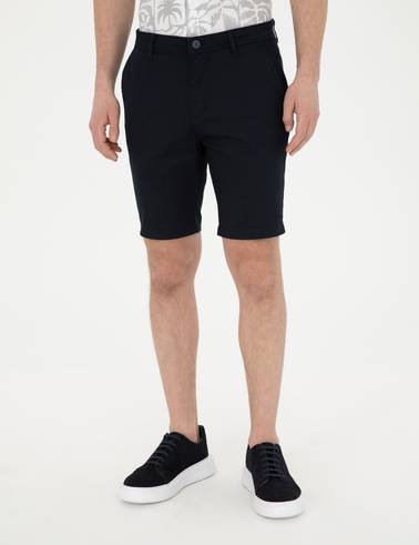 Lacivert Slim Fit Dokuma Şort