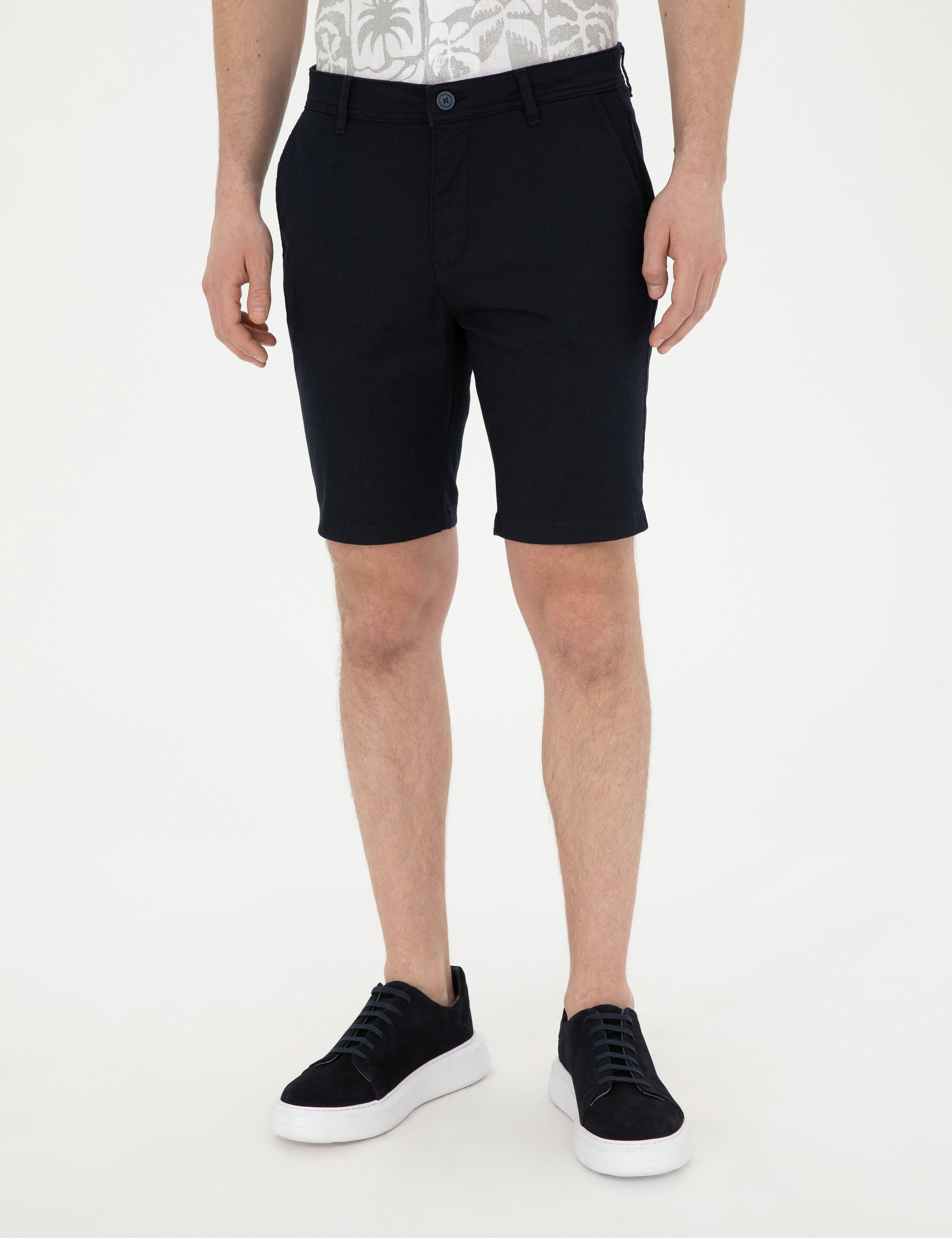 Lacivert Slim Fit Dokuma Şort - Image 2