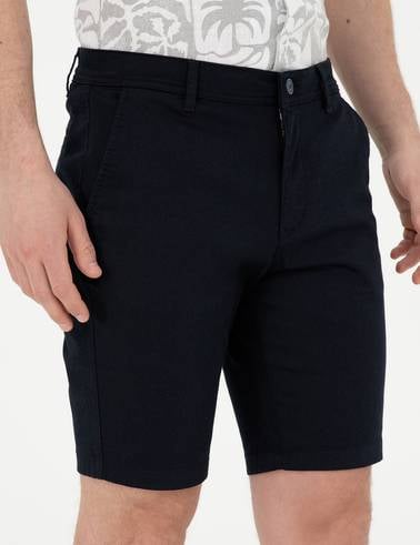 Lacivert Slim Fit Dokuma Şort