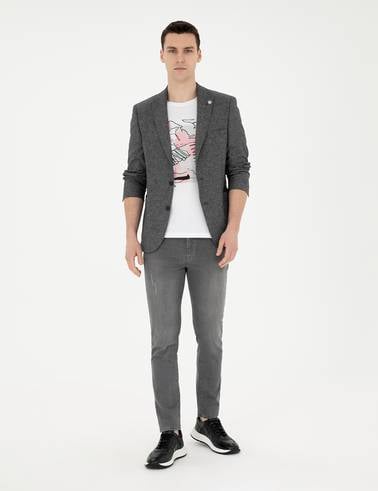 Antrasit Ex. Slim Fit Keten Karışımlı Ceket