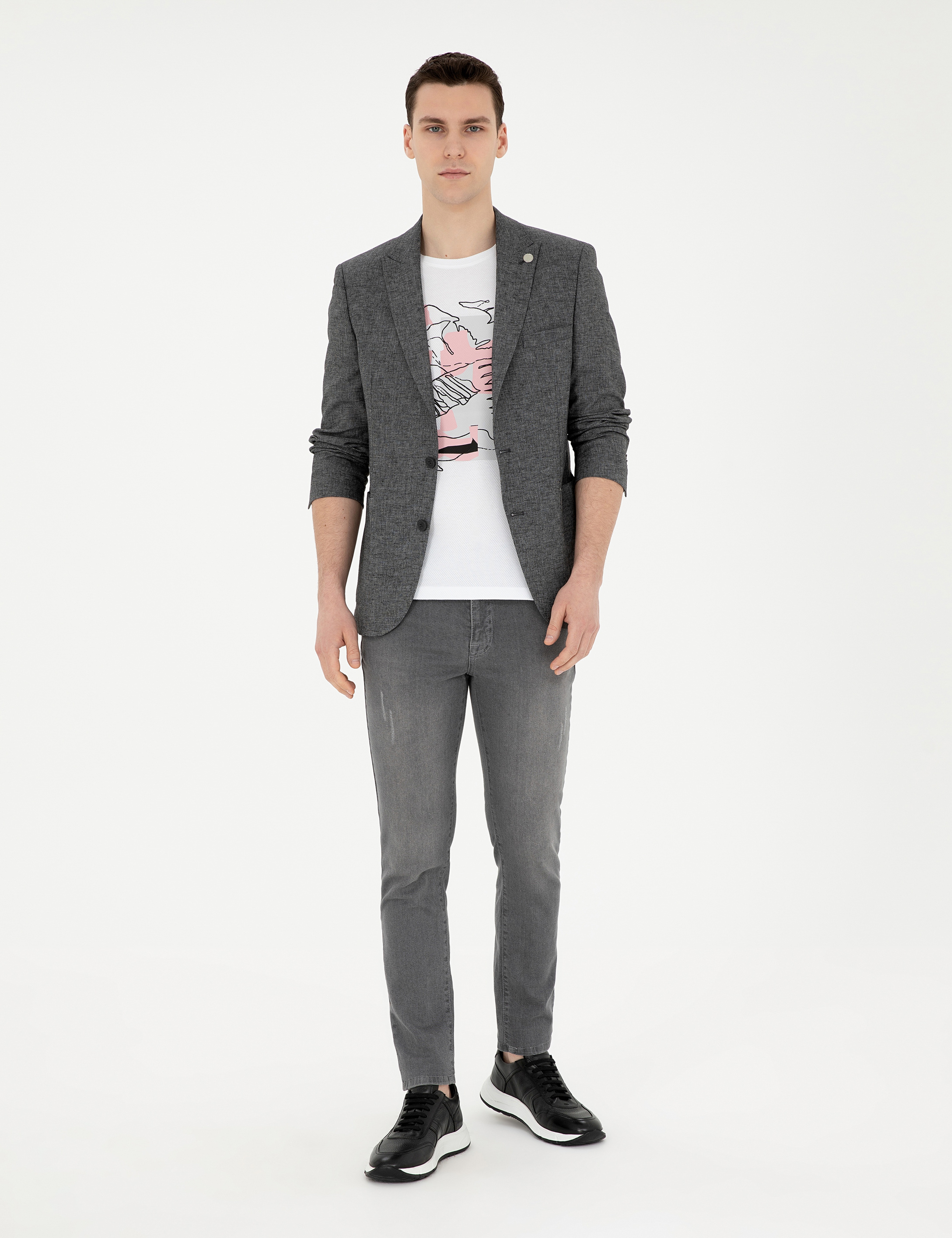 Antrasit Ex. Slim Fit Keten Karışımlı Ceket - Image 4